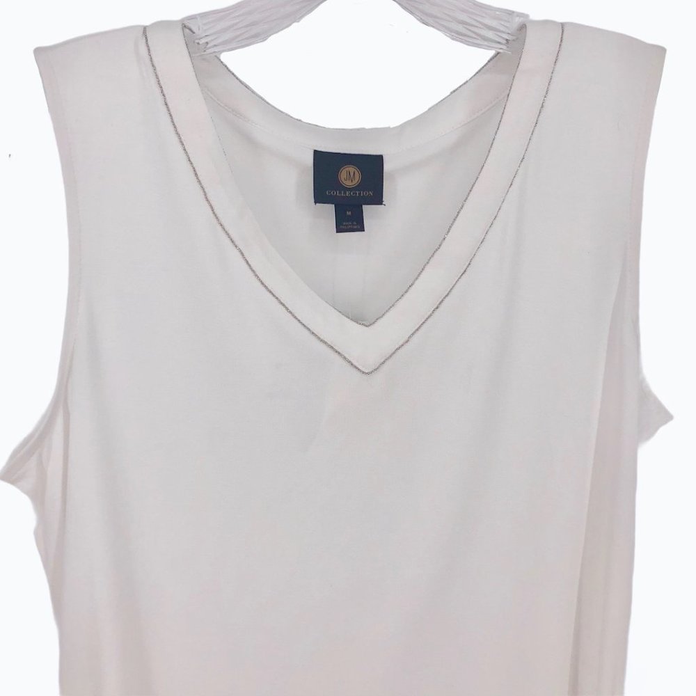 Jm Collection Silver Beaded Trim Tank Top - Picture 3 of 10